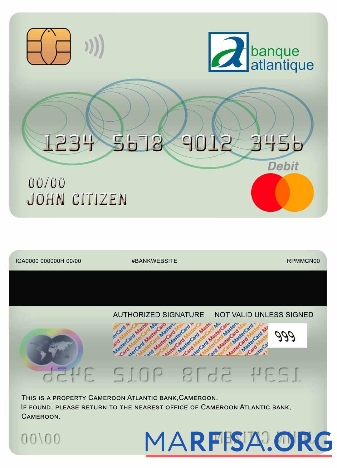 Realistic Cameroon Atlantic bank mastercard debit card sample